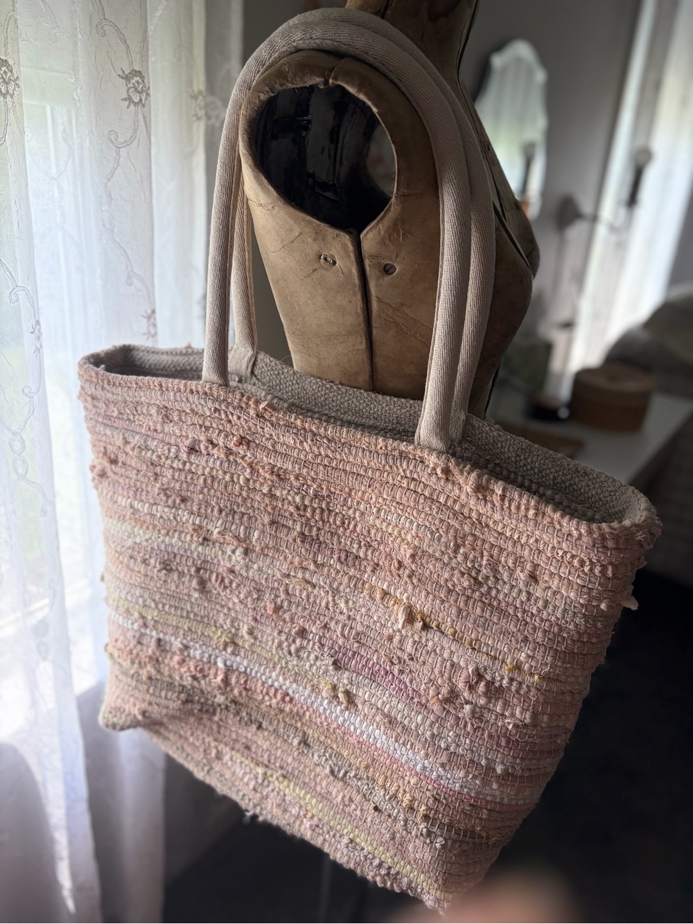 Soft Pink Rag Woven Tote Bag